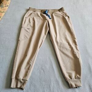 FIGS Scrub Pants Joggers XL/P Tan Technical Collection Elastic Waist Medical